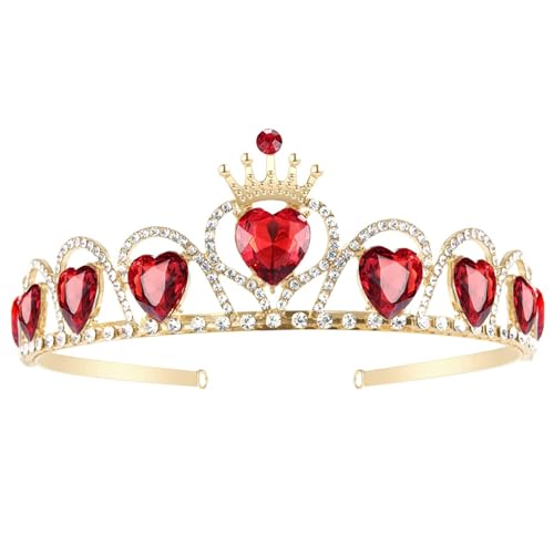 Yaoliucp Rote Krone mit Herz | Rotes Herz Tiara Kostüm Kopfschmuck Goldkrone für Mädchen Teenager Halloween Partys von Yaoliucp