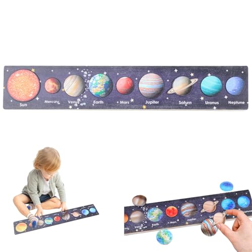 Yaoliucp Solarsystem für Kinder 36 Monate+, hölzernes Solarsystem Puzzle, beweglicher Planet Name Brettspiel Vorschule Bildungssystem Spielzeug für Jungen Mädchen, Style B von Yaoliucp