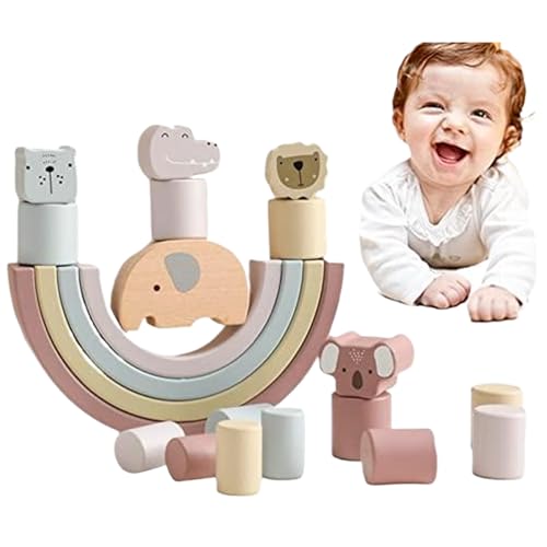 Yaoliucp Stapelspielzeug, Cartoon Holzblöcke Montessori Toys, Rainbow & Animal Stacking Game Building Toys Set reibungsloses stapelbares Spielzeug für Zuhause, Vorschule, Babygeschenke von Yaoliucp