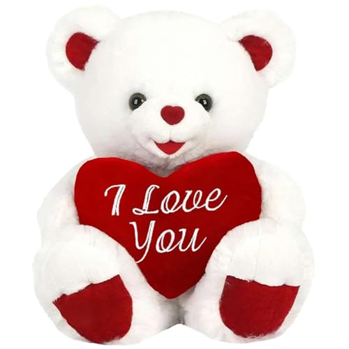 Yaoliucp Teddybär gefülltes Tier, 8 -Zoll -Teddybär mit Herz - Ich Liebe Dich Bären - weicher Plüsch Teddybär zum Valentinstag, Hochzeit, Jubiläum, Geburtstag - bestickte Herzkissen (weiß) von Yaoliucp