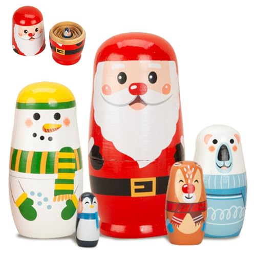 Yaoliucp Weihnachtsnistpuppen, 5pcs Holz russische Nistpuppen, niedlicher Schneemann -Elch Russische Nistpuppen für Kinder Urlaubs Geburtstagsgeschenk oder Heimdekoration (Santa Claus) von Yaoliucp