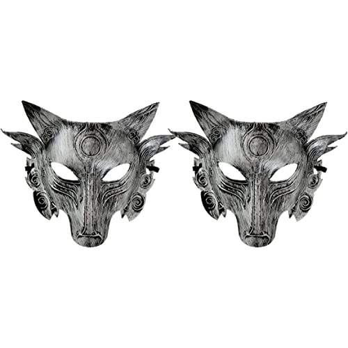 Yaoliucp Wolf Kostüm 2PCS Halloween Wolf Head Simulation Tiermasken Maskerade Cosplay Requisiten Filmthema Halloween Party Supplies (Silber), Animal Masquerade Maske für Cosplay -Kostüm von Yaoliucp