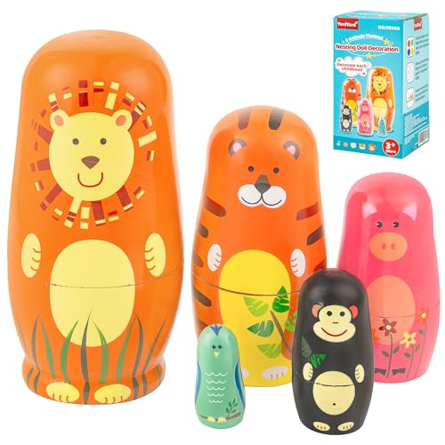 YardYard Russische Nistpuppen, Tiere Matroschkas Nistpuppen – niedliches Tier-Muster Löwe Tiger Schwein AFFE Birdie Matroschka, Spielzeug für Kinder Geschenk YE04A von YardYard