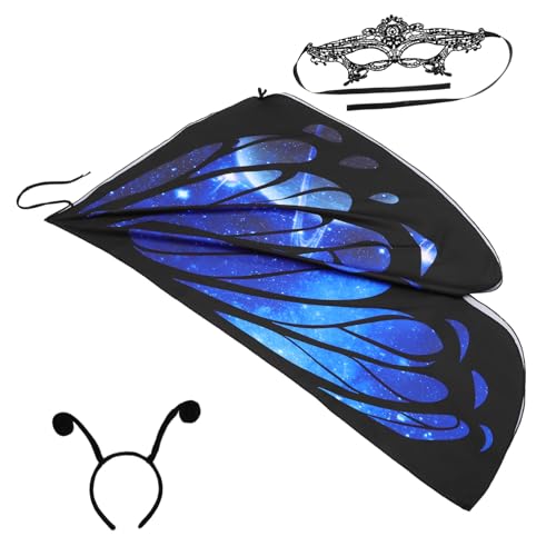 1 Satz Schmetterlings-Schal-Cape Flash-Kostüm Schmetterlinge Schmetterlingsmantel schmetterlingsumhang Butterfly Costume Partydekoration Maskerade-Maske Partyzubehör Polyester Blue Yardenfun von Yardenfun