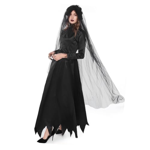 Yardenfun 1 Satz Halloween-Kleid Halloween-Maskerade-Rock Vampirfrauenkostüm Hexen Kostüm halloween kopfschmuck halloween kopfbedeckung Performance-Kostüm Maskerade Kleidung Polyester Black von Yardenfun