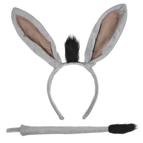 Yardenfun 1 Satz Passend zum Esel-Outfit Stirnband für Zootiere Zootier-Kostüm-Stirnband Haarreif mit Eselohren Tierkopf Haarband Stirnband mit Eselsohren Esel-Kostümschwanz Garn Grey von Yardenfun