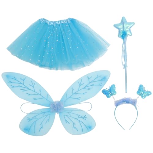 Yardenfun 1 Satz Prinzessinnenkleid Mit Flügeln Feenkostüm Für Mädchen Prinzessinnenkleider Für Mädchen Party-stirnband Mädchen-outfit Haarband Für Mädchen Tutu-rock Für Kinder Sky-blue Tuch von Yardenfun