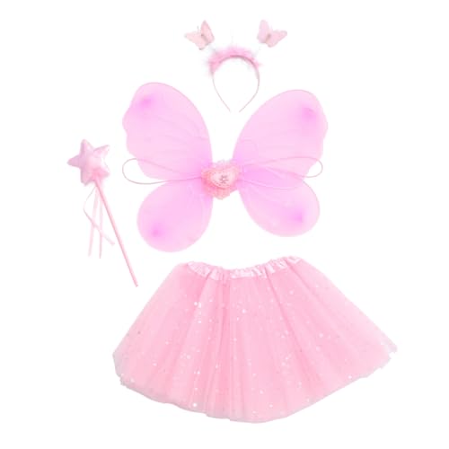 Yardenfun 1 Satz Schmetterlingsflügel vierteiliges Set Feenkostüm für Mädchen Schmetterlingsflügel verkleiden sich fairy wand halloweenkostüme für kinder Kleid für Blumenmädchen Feenrock von Yardenfun