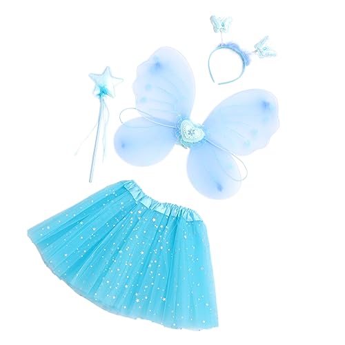 Yardenfun 4 Teiliges ädchenkostü Mit Schmetterlingsflügeln Tüllrock Und Haarreif Glitzernde Engel Accessoires Für Karneval Und Fasching Buntes Fairy Dress Set Für von Yardenfun