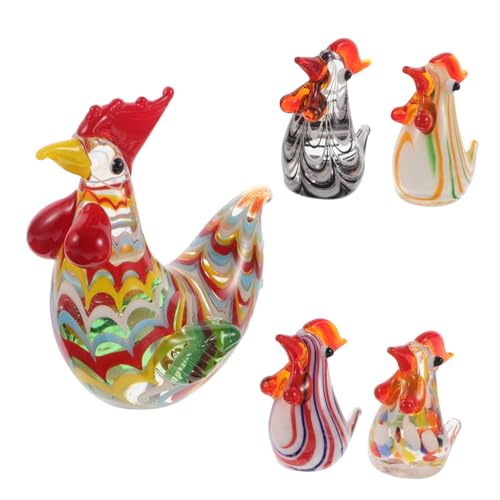 Yardenfun 5 Stück Glas-hahn-Huhn-Figur, Kreative Handgefertigte Hühnerstatuen, Tier-glaskunstmodelle, Nutztiere, Skulptur Für Mikro-Landschaft, Blumentopf-Dekoration von Yardenfun