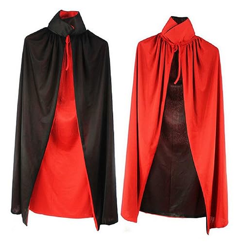 Yardenfun Doppellagiger 90 Cm Schwarzer Roter Halloween-umhang Mit Stehkragen Cosplay-umhang Für Jungen Und Mädchen Verkleidung Rollenspiel Gothic Vampir von Yardenfun