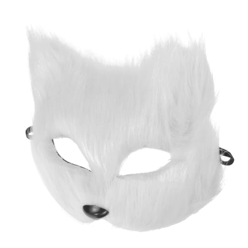 Yardenfun Fuchs Maske halloween costume halloween kleidung cosplay costumes halloweenmaske Wolfsmaske pelzige Kostümmasken Halloweenkostüm Cosplay-Fuchsmaske Halbgesichtsmaske Plastik Weiß von Yardenfun