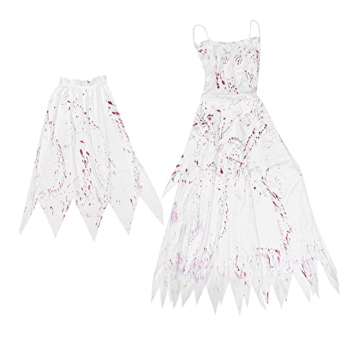 Yardenfun Halloween-brautkostüme Zombie-brautkleid Zombie-brautkostüm Halloween-cosplay-kostüm Brautpartykleid Für Die Braut Kleid Der Geisterbraut Brautoutfits Baumwollmischung Weiß von Yardenfun