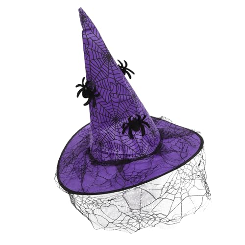 Yardenfun Hexennetzhut Schleier Halloween Requisiten Hexenhut mit Schleier Schmuck Hutdekoration Halloween Hüte für Erwachsene Spinnen Maskerade Kopfbedeckung für Party Hexenkostüm Zubehör von Yardenfun