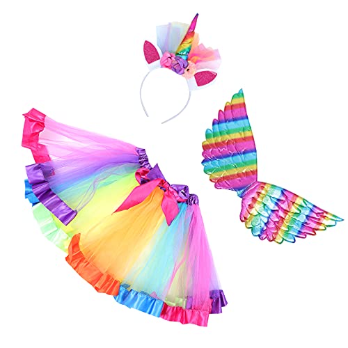 Yardenfun Einhorn Kostümset Für Tüllrock Mit Kopfband Und Engelsflügeln Bunte Partybekleidung Für Ideales Cosplay Outfit Für Geburtstagsfeiern Und Kostümveranstaltungen von Yardenfun