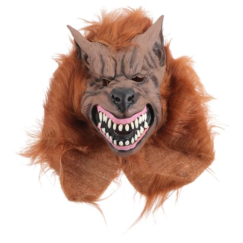 Yardenfun Wolf-kapuzenmaske Werwolf-kostüm Gruseliges Halloween Für Erwachsene Halloween-party-maskenstütze Wolfsmaske Mit Langen Haaren Grimassenkostüm Wolf-cosplay-maske Emulsion Brown von Yardenfun