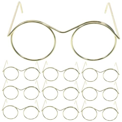 Yardwe 10st Puppenbrille Puppen-Brillen- Mini-Sonnenbrille Zum Basteln Metallische Gläser Sonnenbrille Mit Schwarzem Kreis Puppenkostümzubehör Puppe Sonnenbrille Stahl Golden von Yardwe