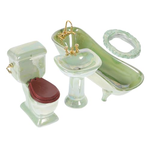 Yardwe 1Satz Puppenhaus Badezimmermöbel Teiliges Duschraummodell Mit Badewanne Toilette Waschbecken Und Spiegel Zartem Für Kreative Spielwelten von Yardwe