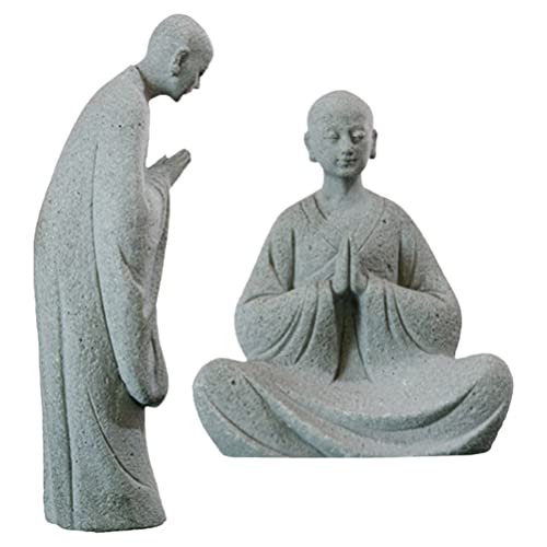 Yardwe 2 Stück Buddha Statue Figur Zen Garten Skulptur Niedliche Kleine Mönche Figur Statue Indoor Outdoor Dekoration Für Hausgarten Terrasse Deck Hof Kunstdekoration von Yardwe