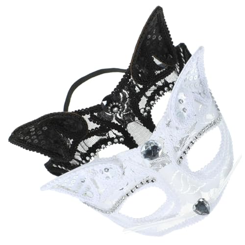 Yardwe 2 Stück Teiliges Cat Head Mask mit Zartem Spitzenmuster Realistische Halloween Masquerade Masken Leicht und Langlebig für Party Cosplay und Karneval Schwarz und Weiß Yardwe 2 Stück Teiliges Cat Head Mask mit Zartem Spitzenmuster Realistische Halloween Masquerade Masken Leicht und Langlebig für Party Cosplay und Karneval Schwarz und Weiß von Yardwe