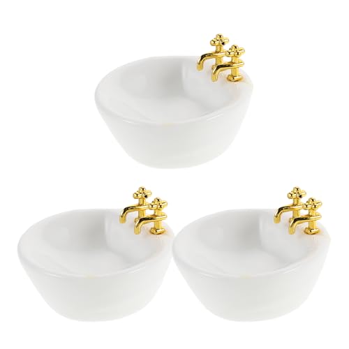 Yardwe 3 Stück Miniatur-Waschbecken und Waschtischzubehör für Puppenhäuser, Maßstab 1:12, winziges weißes Waschbecken, Puppenhaus-Badezimmermöbel, Spielset-Zubehör, weiß Yardwe 3 Stück Miniatur-Waschbecken und Waschtischzubehör für Puppenhäuser, Maßstab 1:12, winziges weißes Waschbecken, Puppenhaus-Badezimmermöbel, Spielset-Zubehör, weiß von Yardwe