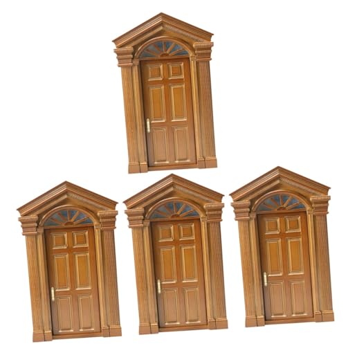 Yardwe 4 Stück Mini-puppenhaustür Dekorative Minitür Puppenhaus Miniatur Bausatz Selber Machen Winziges Puppentürmodell Feentür, Die Sich Öffnet Miniaturen Miniaturtür Holz von Yardwe