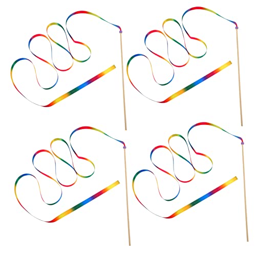 Yardwe 4 Stück Regenbogen-Band-Stick Gymnastik- Bänder zum Basteln Ballongirlande dekorativ Bausatz Fairy Wand tanzstock Performance-Fee-Zauberstab Band klebt Ornamente Polyester Colorful von Yardwe