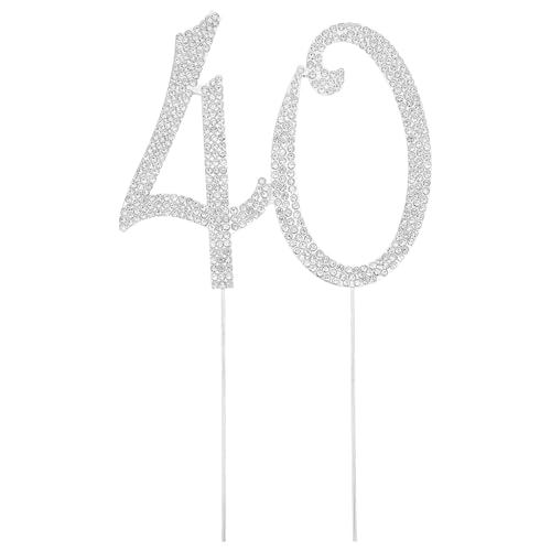 Yardwe Glitzernder „Hello 40“-Kuchenaufsatz, „Cheer to 40th Years“, „40 and Fabulous“, Hochzeitstag, Party-Schild, Dekorationen für Kuchendekorationszubehör, Silber Yardwe Glitzernder „Hello 40“-Kuchenaufsatz, „Cheer to 40th Years“, „40 and Fabulous“, Hochzeitstag, Party-Schild, Dekorationen für Kuchendekorationszubehör, Silber von Yardwe