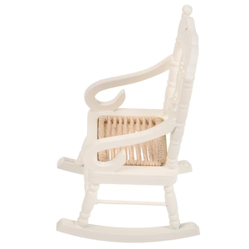 Yardwe Miniatur Schaukelstuhl aus Holz für Puppenhaus Zubehör Weiß mit Hanfseil-Sitz für Spielzeug-szenen Yardwe Miniatur Schaukelstuhl aus Holz für Puppenhaus Zubehör Weiß mit Hanfseil-Sitz für Spielzeug-szenen von Yardwe