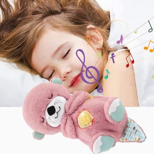 Yarrie Schlummer Otter mit Herzschlag Musik Licht, Otter Kuscheltier Mit Atemübungen und Musik, Spieluhr, Plüschtier Baby Einschlafhilfe, Neugeborenes Baby Geschenk (Rosa Farbe) von Yarrie