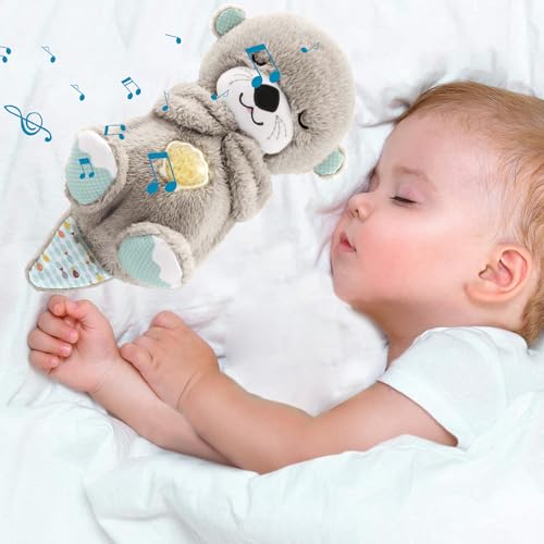 Yarrie Schlummer Otter mit Herzschlag Musik Licht, Otter Kuscheltier Mit Atemübungen und Musik, Spieluhr, Plüschtier Baby Einschlafhilfe, Neugeborenes Baby Geschenk von Yarrie