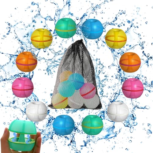 6/12 Stück Wiederverwendbare Wasserbomben Selbstschließend, Silikon Wiederverwendbare Wasserballons, Eine Sekunde Schnellfüller Wasserbomben Set, Magnetische Wasserball für Kinder und Erwachsene von Yarteim