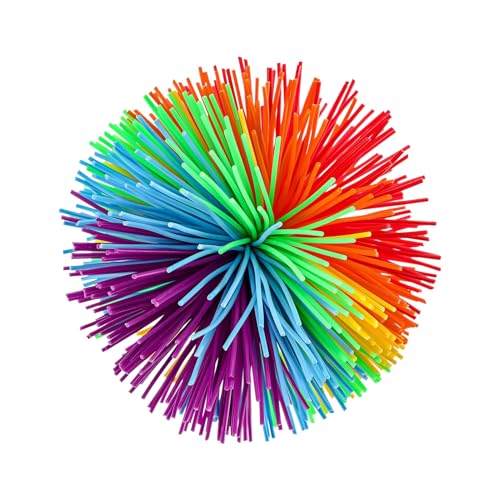 6 Stück Stringy Balls, 6cm Stress Balls, Sensory Fidget Stringy Balls, Wuschelball, Regenbogen Bunt Pom Ball, Silikon Sensorik Bälle für Familienspiele, Freundesspiele von Yarteim