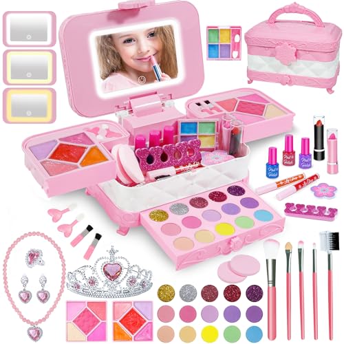 Yasinkidz Kinderschminke Set Mädchen mit LED Kosmetikspiegel, 60Pcs Kinder Schminkkoffer Mädchen Spielzeug, Waschbar Schminkset Kinder Make Up Set Geburtstags Weihnachten Geschenke für Mädchen (Rosa) Yasinkidz Kinderschminke Set Mädchen mit LED Kosmetikspiegel, 60Pcs Kinder Schminkkoffer Mädchen Spielzeug, Waschbar Schminkset Kinder Make Up Set Geburtstags Weihnachten Geschenke für Mädchen (Rosa) von YasinKidz