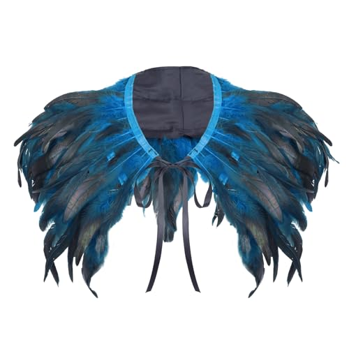 Damen Spitze Federschal Pfau Kostüm Damen Pfau Flügel Vintage Feder Schal Umhänge Schulterumhang Cape Gothic Federboa Kostüm Vogel Karneval Kostüme Samba für Karneval Halloween Maskerade (B) von Yavitality