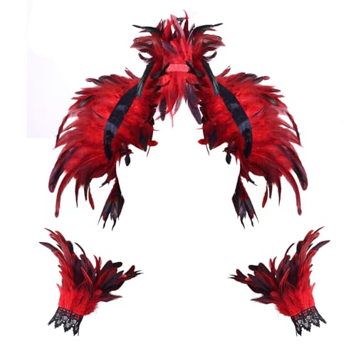 Damen Spitze Federschal Pfau Kostüm Damen Vintage Feder Schal Umhänge Schulterumhang Cape Gothic Federboa Kostüm Vogel Karneval Kostüme Samba für Karneval Halloween Maskerade (B) von Yavitality