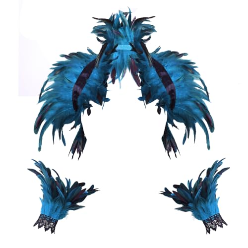 Damen Spitze Federschal Pfau Kostüm Damen Vintage Feder Schal Umhänge Schulterumhang Cape Gothic Federboa Kostüm Vogel Karneval Kostüme Samba für Karneval Halloween Maskerade (C) von Yavitality