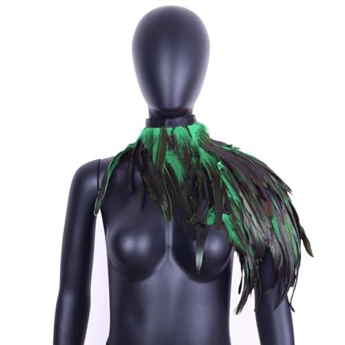 Feder Umhang Cape, Halloween Gothic Feder Achselzucken Schalkragen Cape Schal,Pfau Kostüm Damen,Choker Kragen Kostüm Bühne Damen Umhang Epauletten Fliege Kragen (E) von Yavitality