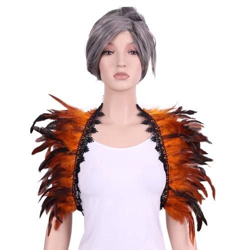 Natural Feather Feather Schal Damen Spitze Federschal Pfau Kostüm Damen Vintage Feder Schal Umhänge Schulterumhang Cape Gothic Federboa Kostüm für Halloween (A) von Yavitality