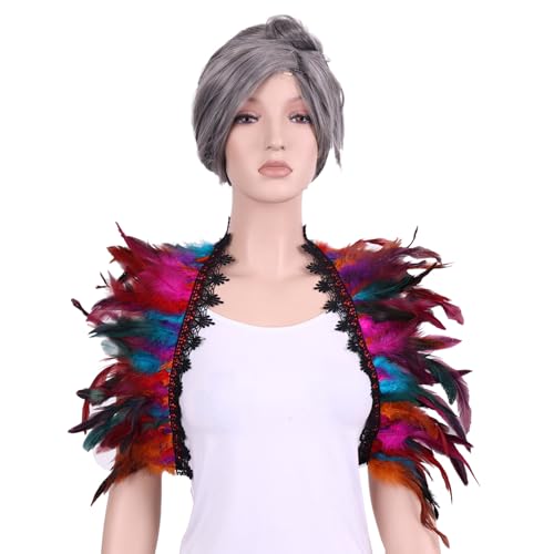 Natural Feather Feather Schal Damen Spitze Federschal Pfau Kostüm Damen Vintage Feder Schal Umhänge Schulterumhang Cape Gothic Federboa Kostüm für Halloween (B) von Yavitality