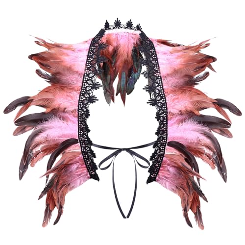 Natural Feather Feather Schal Damen Spitze Federschal Pfau Kostüm Damen Vintage Feder Schal Umhänge Schulterumhang Cape Gothic Federboa Kostüm für Halloween (F) von Yavitality