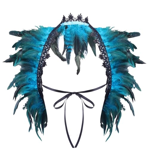 Natural Feather Feather Schal Damen Spitze Federschal Pfau Kostüm Damen Vintage Feder Schal Umhänge Schulterumhang Cape Gothic Federboa Kostüm für Halloween (H) von Yavitality