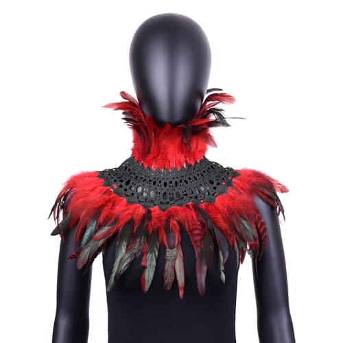 Pfau Kostüm Damen,Feder Umhang Cape,Gothic federboa Achselzucken Schalkragen Cape Schal Choker Kragen Fasching Kostüm Bühne Damen Feder Umhang Fliege Kragen (B) von Yavitality