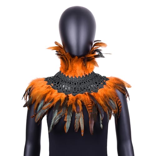 Pfau Kostüm Damen,Feder Umhang Cape,Gothic federboa Achselzucken Schalkragen Cape Schal Choker Kragen Fasching Kostüm Bühne Damen Feder Umhang Fliege Kragen (E) von Yavitality