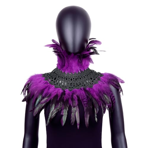 Pfau Kostüm Damen,Feder Umhang Cape,Gothic federboa Achselzucken Schalkragen Cape Schal Choker Kragen Fasching Kostüm Bühne Damen Feder Umhang Fliege Kragen (I) von Yavitality