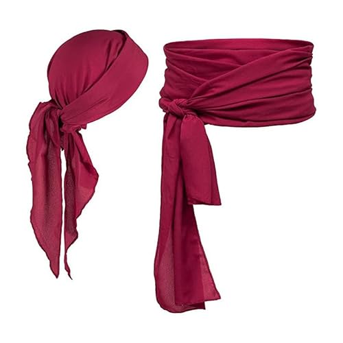 Rotes Tuch Pirat Hüfte,Piraten Stirnband Taillengürtel Damen,Rot Schwarz Piratin Kostüm Accessoires Set Herren Bandana Zubehör für Halloween (1) von Yavitality