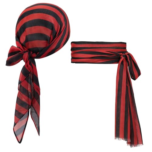 Rotes Tuch Pirat Hüfte,Piraten Stirnband Taillengürtel Damen,Rot Schwarz Piratin Kostüm Accessoires Set Herren Bandana Zubehör für Halloween (3) von Yavitality