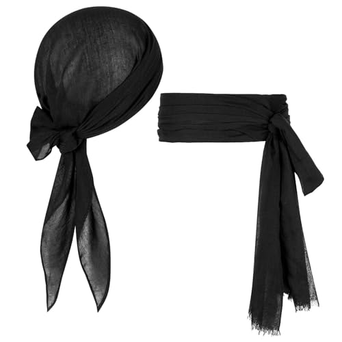 Rotes Tuch Pirat Hüfte,Piraten Stirnband Taillengürtel Damen,Rot Schwarz Piratin Kostüm Accessoires Set Herren Bandana Zubehör für Halloween (6) von Yavitality