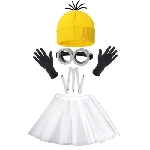 Yavitality Gelbe Mütze Minions,Minioa-Kostü-Zubehör für Erwachsene,Halloween Cosplay, Steampunk Brille mit Augen Gelbe Mütze Schwarze Handschuhe Set (22) von Yavitality