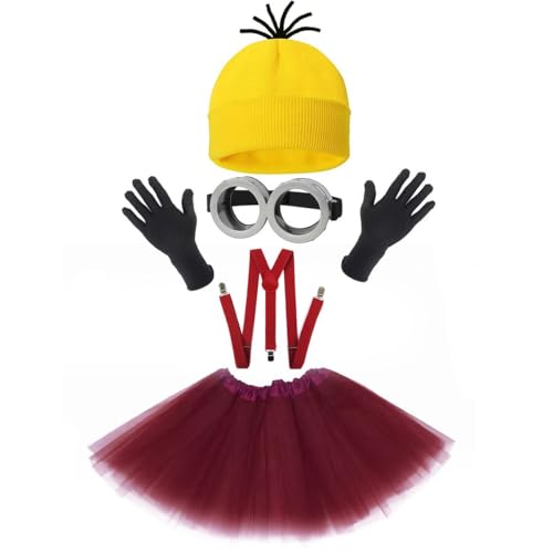 Yavitality Gelbe Mütze Minions,Minioa-Kostü-Zubehör für Erwachsene,Halloween Cosplay, Steampunk Brille mit Augen Gelbe Mütze Schwarze Handschuhe Set (31) von Yavitality